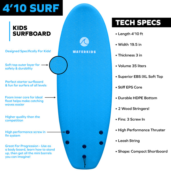 4'10 Kids Surfboard - Ocean Blue