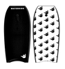 kids bodyboard with hawaii shaka on the top and bottom of the black body board
