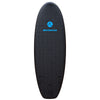 Kids surfboard with black top and blue logo designed for children. Shortboard surfboard for kid learning how to surf safe and durable. Soft top foam surfboard with thruster fin setup