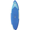 Waterkids surf sup paddle board package including everything you need to get out on the water. Beautiful light and dark blue sup surf paddleboard with white and blue striped traction pad and surfing shape. Bundle includes 7’6 ft youth paddleboard, adjustable kid size sup paddle, blue straight ankle leash and padded travel bag