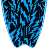 tail of soft surfboard with thruster fin setup
